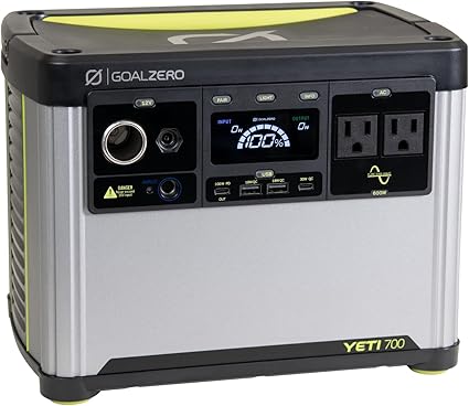 Goal Zero Yeti Portable Power Station, Yeti 700, 677 Watt Hour LiFePO4 Battery, Water Resistant & Dustproof Solar Generator for Outdoors, Camping, Tailgating, & Home, Clean Renewable Off-Grid Power