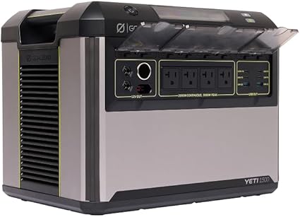 Goal Zero Yeti 1500 Portable Power Station (6th Gen) Fast-Charging 1,505 Watt Hour LiFePO4 Battery, IPX4 Weather Resistant, Solar Compatible, for Outdoor and Emergency Power. Durable 10+ Year Lifespan